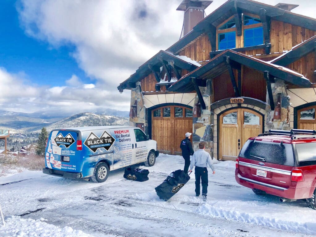 black tie ski delivery van and team making house delivery with rental equipment