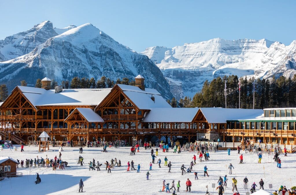 Bright Sunny Day at Lake Louise Ski Resort, Alberta, Canada.